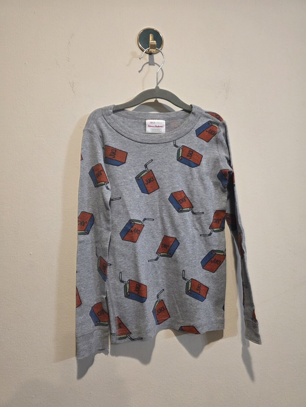 Kids Long Sleeve Grey Juice Box Print Tee